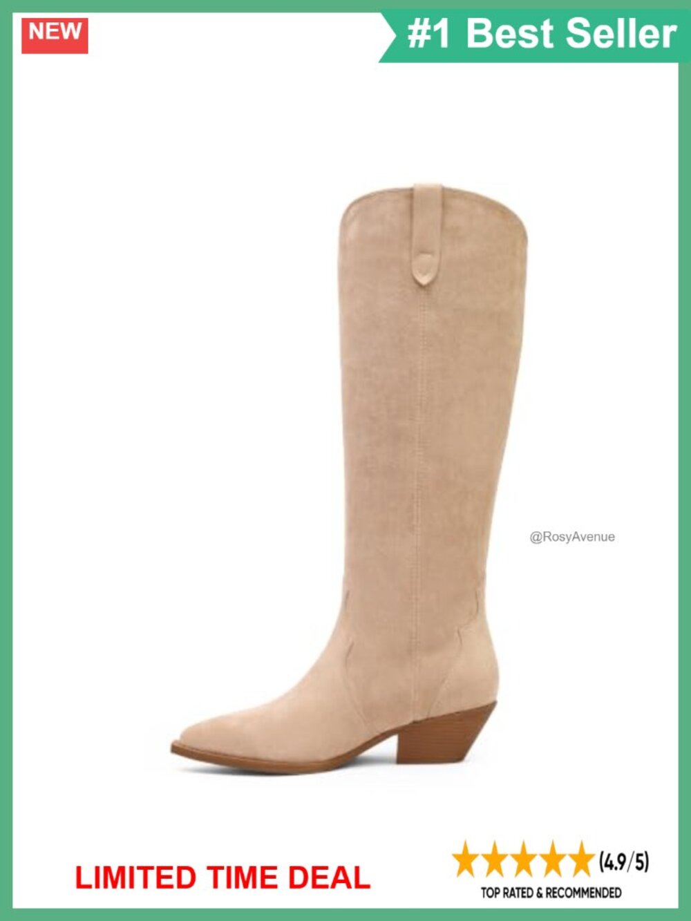Knee-High Faux Suede Boots Pointed Toe Block Heel Pull-On